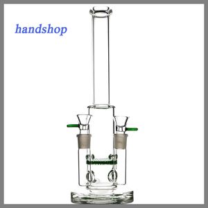 Glass Bong - Double Jointed water pipe 14.5mm joint size both with 14 screen bowl clear honeycomb perc smoking pipe