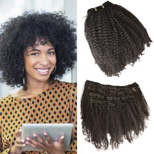 Los productos más vendidos 4a, 4b, Afro rizado Clip en extensiones de cabello humano Venta al por mayor Barato para mujeres negras G-EASY