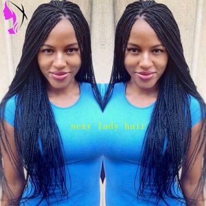 Long Braided Synthetic Lace Front Wigs With Baby Hair Black/brown/burgundy color box braids wig for black women