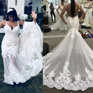 Spitze Spaghetti Strand Brautkleider 2019 Sommer Durchsichtig Meerjungfrau Brautkleider Sexy Rückenfreie Hochzeit Vestidos Nach Maß