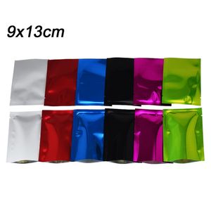 200 teile / los 9 * 13 cm Verschiedene Farben Glossy Aluminiumfolie Open Top Tasche Lebensmittel Süßigkeiten Pulver Wasserdichte Lagerung Vakuum Mylar Paket Taschen