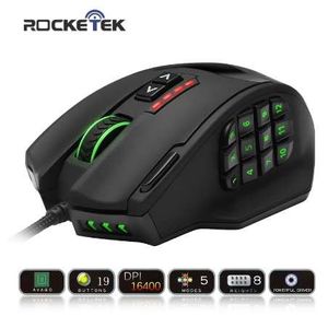 Rocketek USB Gaming Mouse Mouse 16400DPI 19 Кнопки Эргономичный дизайн для настольных Компьютерные аксессуары Программируемые мыши Gamer LOL PC