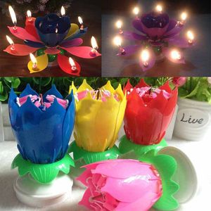 Wholesale sparkling party candles for sale - Group buy Colorful Petals Music Candle Children Birthday Party Lotus Sparkling Flower Candles Squirt Blossom Flame Cake Christmas Accessory Gift