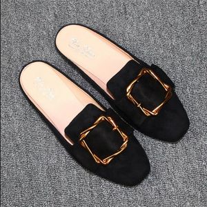 Summer Autumn Square Toe Flat Woman Slippers Slip On Half Shoes Shoesers Baotou Flip Flip Plus Tamanho 31-44