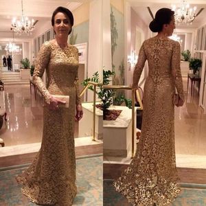Long Sleeves Gold Lace Jewel Mermiad Elegant Evening Gowns New Coming Custom Made Mother of the Bride Dresses Mothers Dresses234l