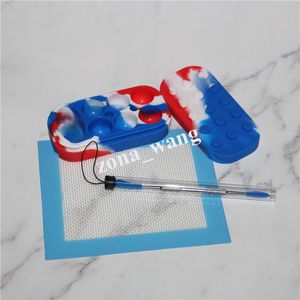 سيليكون الشمع أداة حاوية dabber النفط dab أداة جرة كيت مع 14x11.5cm حصيرة لوحة مجموعة للتشمع 6 + 1 حاويات الجرار