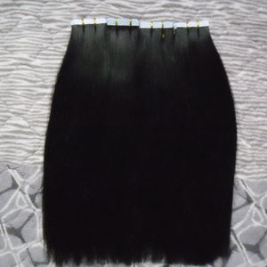 Black Remy Tape Hair Extensions 80pcs / Parti 10-26INCH TAPE Människans hårförlängning Straight Brasiliansk PU Skin Weft Hair Extension 200g