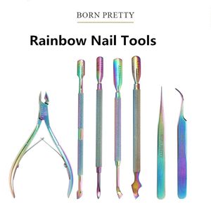 BORN PRETTY Rainbow Nail Cuticle Pusher Tweezer Cutter Nipper Clipper Dead Skin Remover Manicure Nail Art Pedicure Care Tool