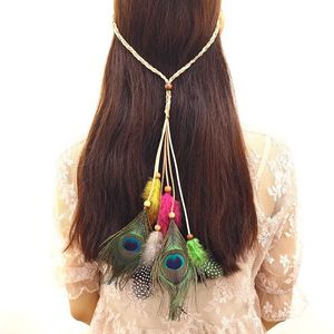 Fascia per capelli con piume di pavone indiano hippie per ragazza, stile bohemien, fascinatori intrecciati alla moda, corda per la testa, leopardo 5 stili all'ingrosso