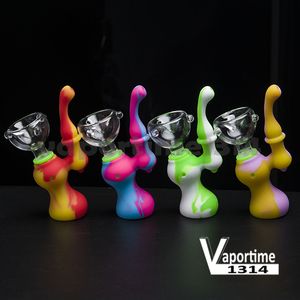 Silicon Bubbler with glass bowl Silicon Downstem Silicone Smoking Pipe Herb Water Pipes Portable Hand Hookah Tobacco Dry Colors 488