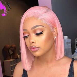 Synthetic Wigs Top Quality Straight Short Bob Wig Simulation Human Hair Wigs Pink Colorbrazilian Lace Front Synthetic Wig Heat Ristant for Black Women