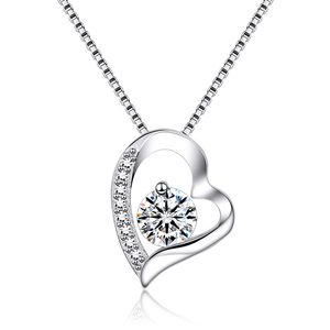Lover Heart Shape Pendant Necklace S925 Silver Plated Crystal Diamonds Classic Women Girls Wedding Jewelry