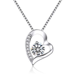 Collana con ciondolo a forma di cuore amante S925 Gioielli in cristallo placcato argento con diamanti Classic Women Girls Lady Wedding