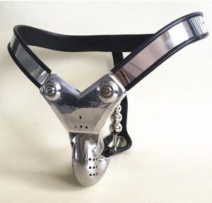 Male Chastity Device Belt Men's Stainless Steel Model-T pants with Removable Anal Bead Plug Master Slave Lock Penis Cage Restraint