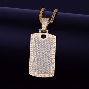 Hot Seller Dog Tag Necklace & Pendant Men's Hip Hop Jewelry Free Steel Rope Chain Gold Color Bling Cubic Zircon For Gift