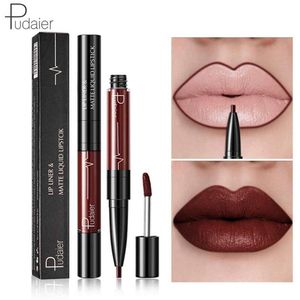 Pudaier matte läppglans läppfodral 2in1 maquiagem profering completa agate röd läppton plumper tatuering makeup flytande läppstift