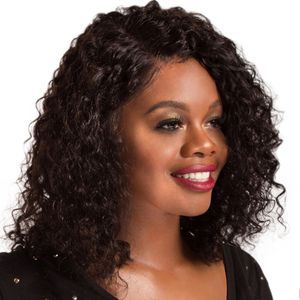 Kort kinky Curly Human Hair Lace Front Wig Side Part Brazilian Full Laces Parykor för svarta Kvinnor Baby Hairs 130% Densitet DiVA1