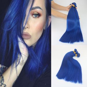 Niebieski kolor nieprzetworzone dziewicze brazylijskie Remy Human Hair Extensions SLIK Proste Wiązki Włosów 8A Grube Grube końce Wail Wątek
