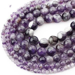 8mm Natursten Lila Ametystrar Kristaller Runda lösa pärlor 4 6 8 10 12mm Fit DIY Armband Pärlor för smycken