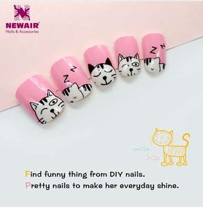 24 pcs imprensa em crianças falsas dicas de unhas dos desenhos animados capa de desenhos animados capa cor-de-rosa pelas unhas falsas arte meninas crianças acrílico animais fofos padrões de animais