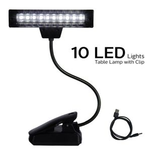 Flexível 10 LED Clipe Clip On-On Orquestra Music Stand Mesa de Piano Lâmpada Night Reading Book Light com Adaptador AC