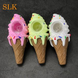 Unique tobacco tube dry herb smoking silicone pipes 4.30 inch small ice cream shape bongs suprise gift