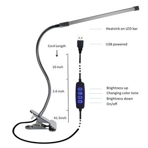 Flexibel LED-tabelllampa USB Dimmable Clip Light Goose Neck Desk Lamp Clamp Reading Light för sovrum 8W 10st