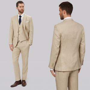 Şık Haki Erkek Takım Elbise Slim Fit Groomsmen Düğün Smokin Üç Adet Iki Düğmeler Tasarımcı Blazers Resmi Elbise Suit (Ceket + Pantolon + Yelek)