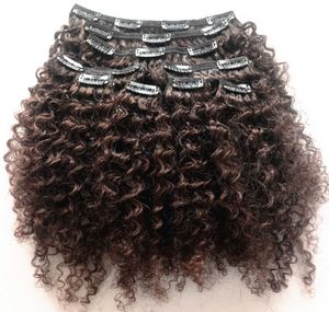 Nova chegada brasileiro virgem marrom escuro grampo de trama do cabelo em extensões do cabelo remy encaracolado humano crespo