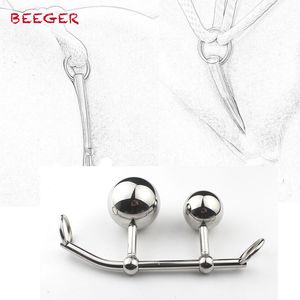 Beeger Kvinna Anal Vagina Double Ball Plug In Steel Chastity Belts Rope Hook Sexleksak För Kvinnor Lås Kasthetsbälte Y18110106