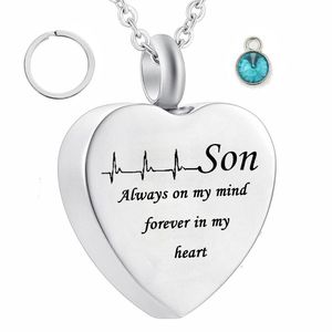På Elektrokardiogram Charm Cremation Smycken Keepsake Memorial Urn Birthstone Crystal Halsband Son Pendant Keychain med Fill Kit