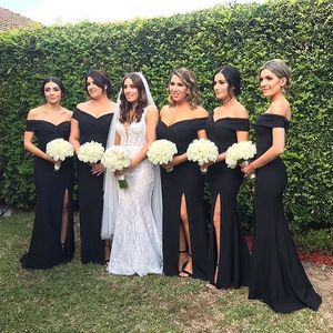 Off New Black Shoulder Mermaid Bridesmaid Dresses Cheap Side Split Formal Maid Of Honor Dress Wedding Guest Gowns Robes De Demoiselle D'h moiselle