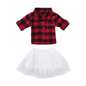 Christmas Baby girls outfits infant red black Plaid top+Tutu lace skirts 2pcs/set fashion Autumn Xmas kids lattice Clothing Sets C5377