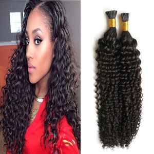 Kinky Remy Remy Stick Stick Indian Human Hair Extensions 100g / Strands Natural Natural Negro Sin procesar Pelo humano I-Tip Extensiones de cabello