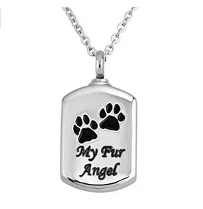 Partihandel Fashion Pendant Jewelry Cremation Jewelry Commemorative Family Pet Dog Bone - Box Graved Square Foot Print Necklace