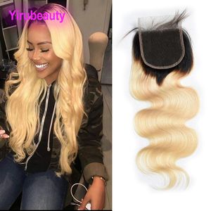 Indian Body Wave 4x4 Spetsstängning 1B/613# Blond Virgin Human Hair Extensions spetsstängning med babyhårprodukter Yirubeauty 8-20inch