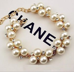 Gold plated rhinestone bracelet European and American fashion retro pearl bracelet beaded bracelet a468 on Sale