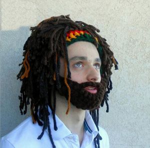 Cappello Rasta Beanie Caveman Bandana Fatto a mano all'uncinetto Gorro Winter Mens Costume di Halloween