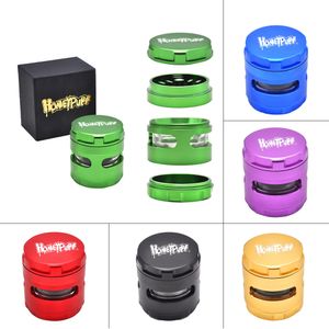 Window Style Aluminum Smoking Grinders Large Inch Piece Herb Grinder with Best Pollen Catcher Metal Tobacco Herb Grinder Smoke Pipes