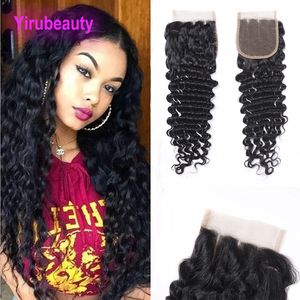 Koronkowe zamknięcie 4X4 Głęboka fala 10-24 cali Indian Virgin Human Hair Top Zamknięcia Natural Color Hair Extensions