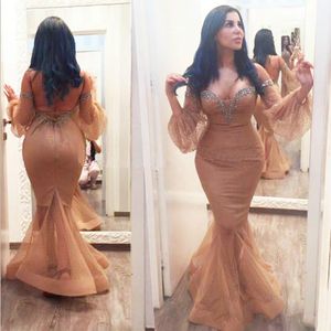 Sexy Plus Size Koraliki Syrenki Suknie Wieczorowe Sheer Arabia Saudyjska Vestidos De Festa Długa sukienka Prom Formalna Pagewanta Suknie Celebrity