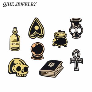 QIHE Sieraden Heks Mazard Предмет Успокойник Кристал Каары Зелье котел Gif Ouija Скелет темный Pin Enamel Pins Броши