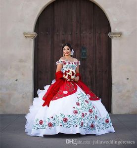 2021 Sexy White and Red Quinceanera Vestidos com Bordado Beads Sweet 16 Promime Pageant Debutante Vestido Vestido Partido QC 1117