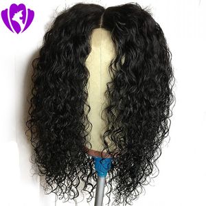 Da parte do meio Curto Kinky rendas frente encaracolado Perucas Pré arrancado com o cabelo do bebê funda Parte Curly cabelo sintético peruca para as mulheres negras