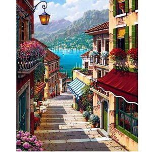 Pintura de tinta a óleo por números DIY imagem desenho coloração na pintura de lona à mão pintura da parede por número Paisagem 6413