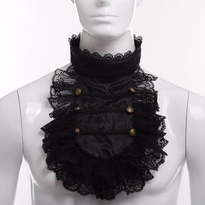 Vintage Hand Made Steampunk Victorian Royal Men Ruffle Black Lace Detachable Collar Jabot Cosplay Costume Accessory