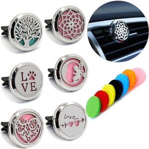 150+ Designs 30mm Aromaterapi Essential Oljediffusor Locket Svart Magnet Öppnande Bil Air Freshener med ventilationsklämma (Gratis 5 filtkuddar) B-12