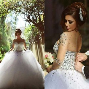 Rhinestones ile uzun kollu gelinlik kristalleri sırtsız balo elbisesi gelinlik vintage gelinlikler bahar quinceanera elbiseler hy847