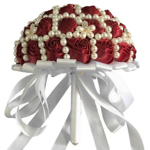 Stunning Burgundy With Pearls Wedding Bouquets For Bride 2020 Silk Rose Flowers Beaded Free Shipping High-end Bouquet Party