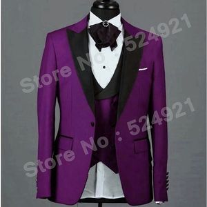 Brand New Groomsmen Фиолетовый Groom Tuxedos Пик черный отворот Мужские костюмы Свадебные шафером жениха (куртка + брюки + жилет + Tie) L204